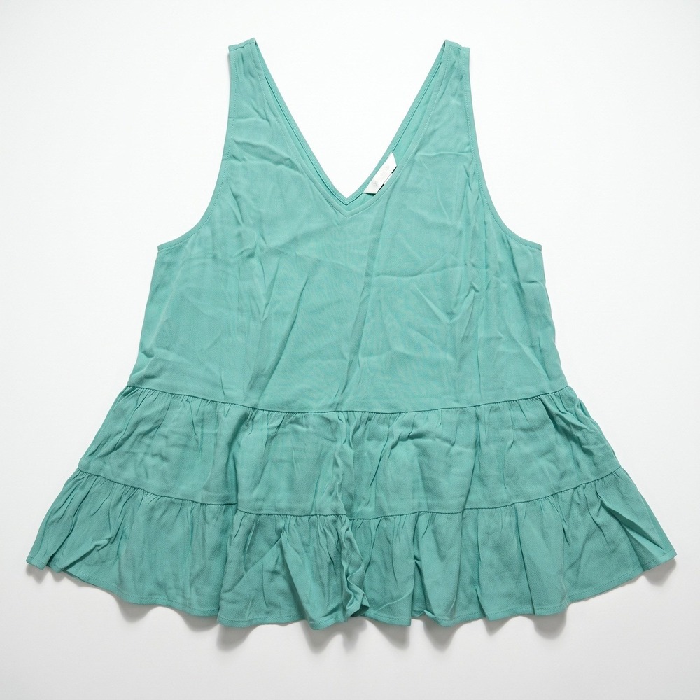 LOFT M Seafoam Green Tiered V-Neck Swing Tank Womens Boho Casual Top